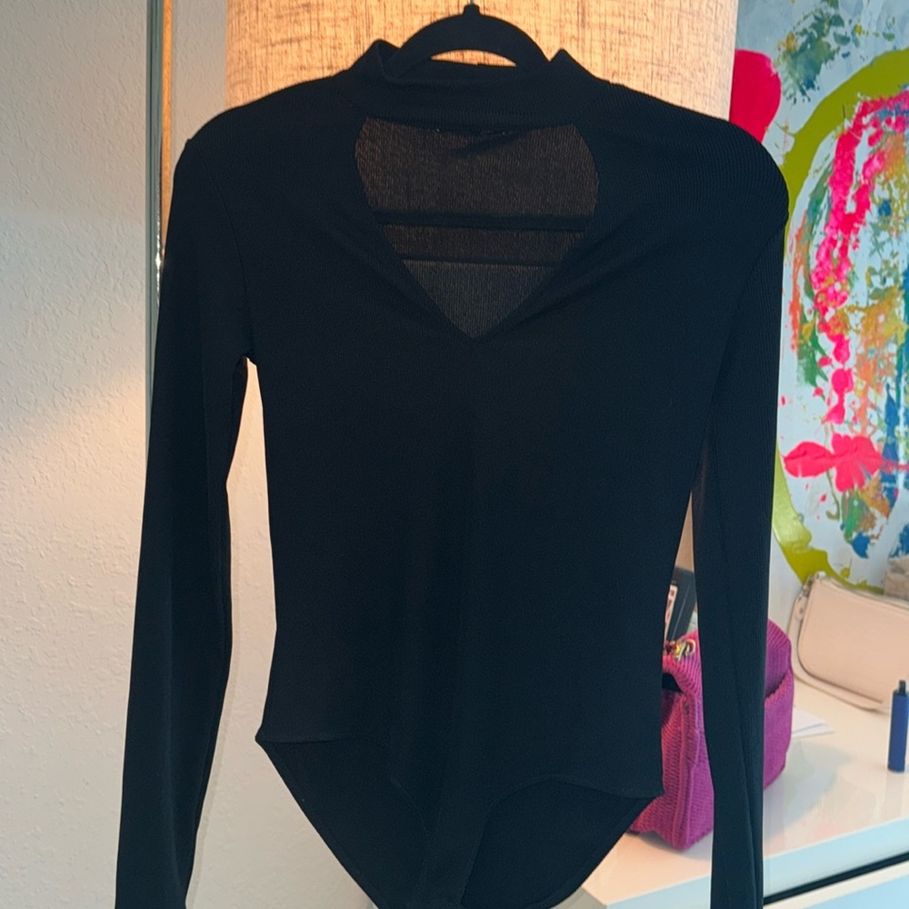 Zara Black Ribbed Bodysuit S